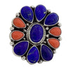 Tyler Brown, Ring, Cluster, Mediterranean Coral, Lapis Lazuli, Navajo Made, 9