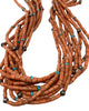 Coral Bead Necklace, 10 Strands, Silver Beads, Turquoise, Circa 1950s