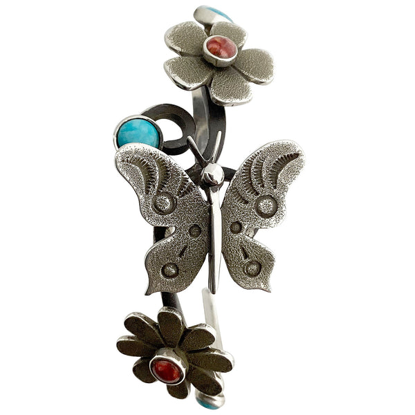 Jerry Begay, Wire Bracelet, Flower Blossoms, Butterfly, Navajo, 7 1/2”