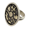 Arland Ben, Ring, Rock Art Design, Sterling Silver, 14k Gold, Navajo Handmade, 8