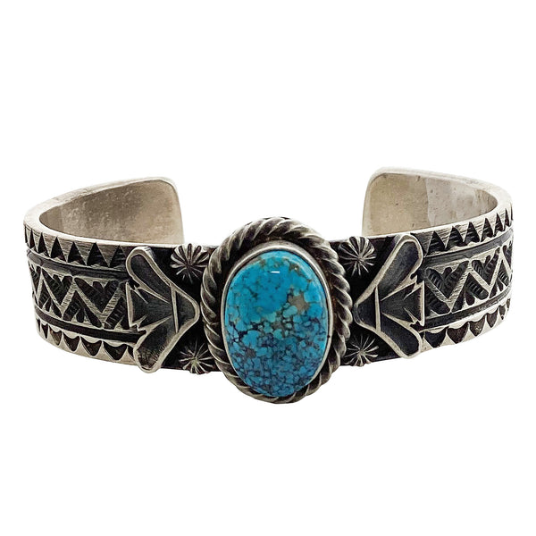 Derrick Cadman, Bracelet, Kingman Turquoise, Stamping, Navajo Handmade, 6 3/4