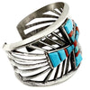 Aaron Anderson, Tufa Bracelet, Cross, Turquoise, Coral, Navajo Bracelet, 6 1/2”