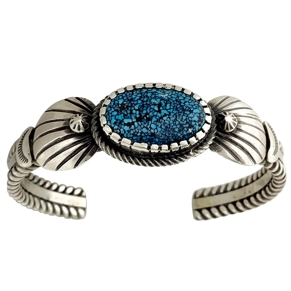 Julian Chavez, Bracelet, Black Web Kingman Turquoise, Navajo Handmade, 6 1/2