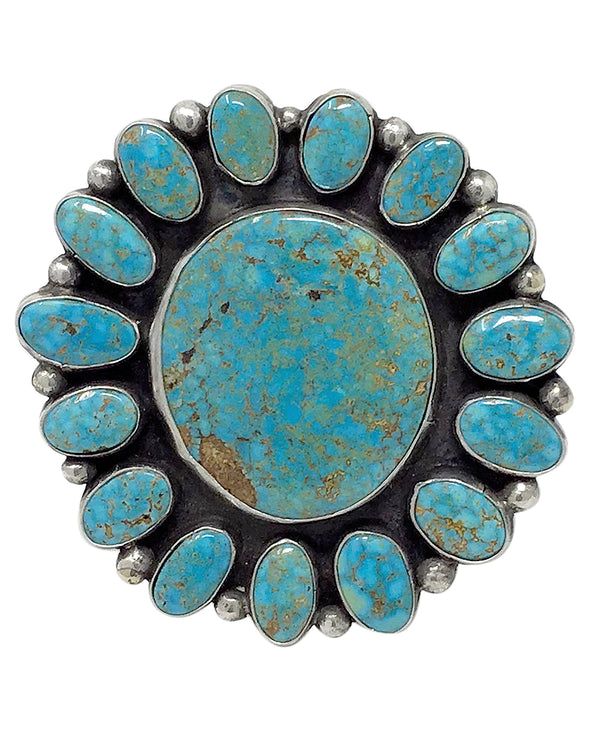 Joelias Draper, Ring, Cluster, Kingman Turquoise, Silver, Navajo Handmade, 9