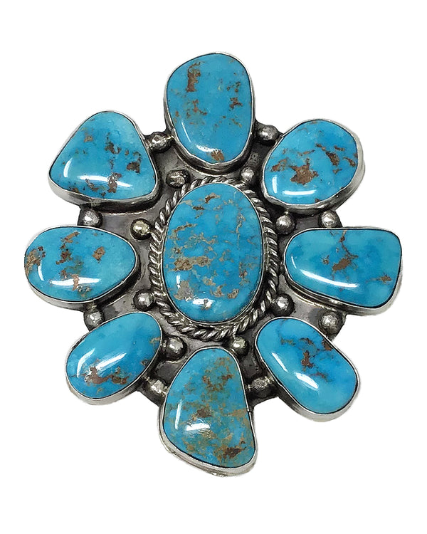 Joelias Draper, Ring, Cluster, Easter Blue Turquoise, Silver, Navajo Handmade, 8