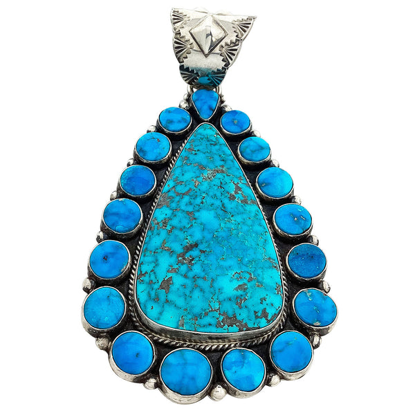 Tyler Brown, Cluster Pendant, Kingman Turquoise, Navajo Handmade, 4 1/8