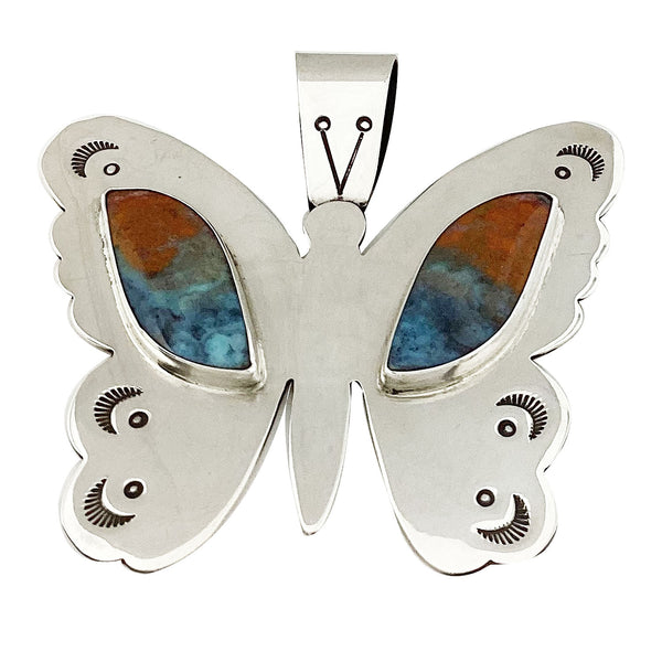 Harold Joe, Pendant, Butterfly, Ocean Jasper Wings, Navajo Handmade, 2 1/2