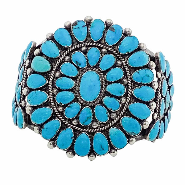 Zuni Handmade Bracelet, Circa 1960s, Lone Mountain Turquoise, Cluster, 7