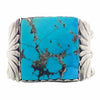 Zuni Handmade Bracelet, Kingman Turquoise, Silver Leaves, Circa 1980s, 6 1/4"