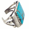 Zuni Handmade Bracelet, Kingman Turquoise, Silver Leaves, Circa 1980s, 6 1/4"