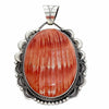 Tia Long, Pendant, Red Spiny Oyster Shell, Silver, Navajo Handmade, 3 1/8”
