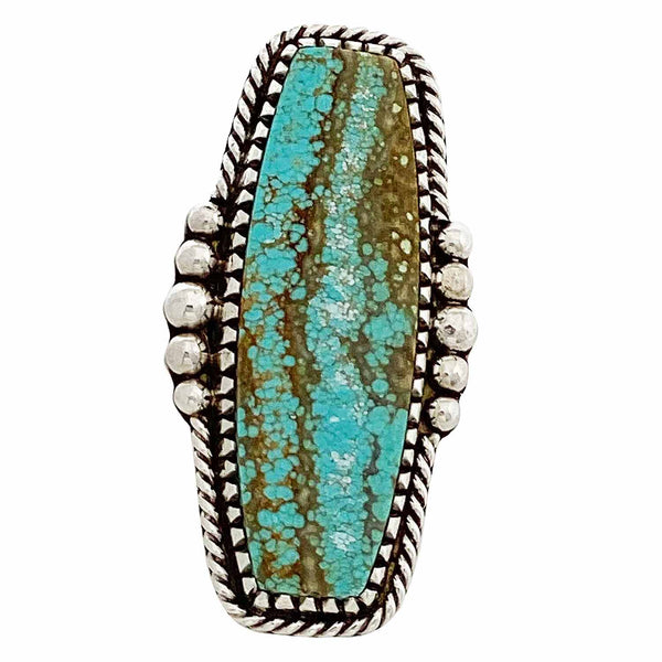Landon Secatero, Ring, Number Eight Turquoise, Silver, Navajo, 7.5