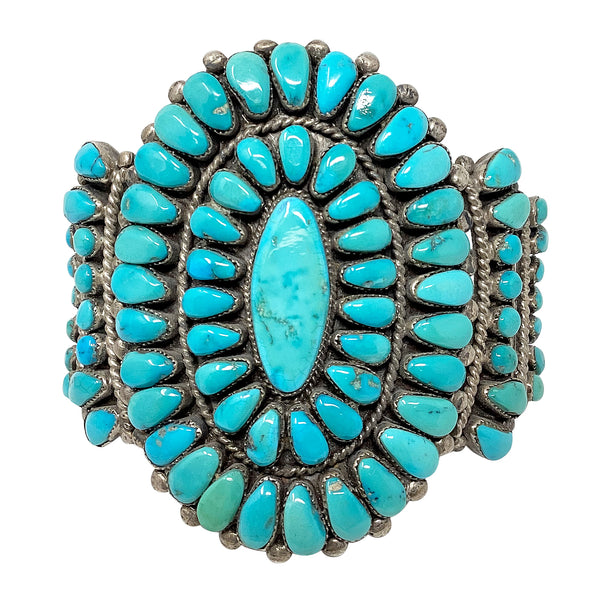 M. Yatsatie, Cluster Bracelet, C. 1970s, Fox Turquoise, Zuni Handmade, 6 5/8
