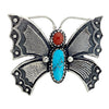 Philander Begay, Tufa Ring, Butterfly, Kingman, Coral, Navajo Handmade, 9 1/2 