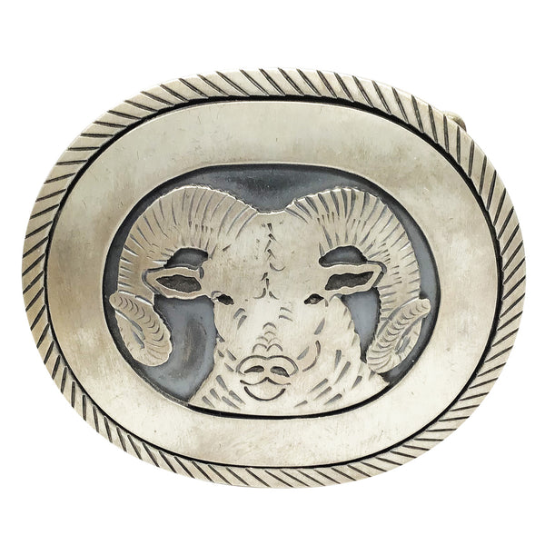 Melvin Francis, Belt Buckle, Rocky Mountain Bighorn Sheep, Navajo Handmade, 3