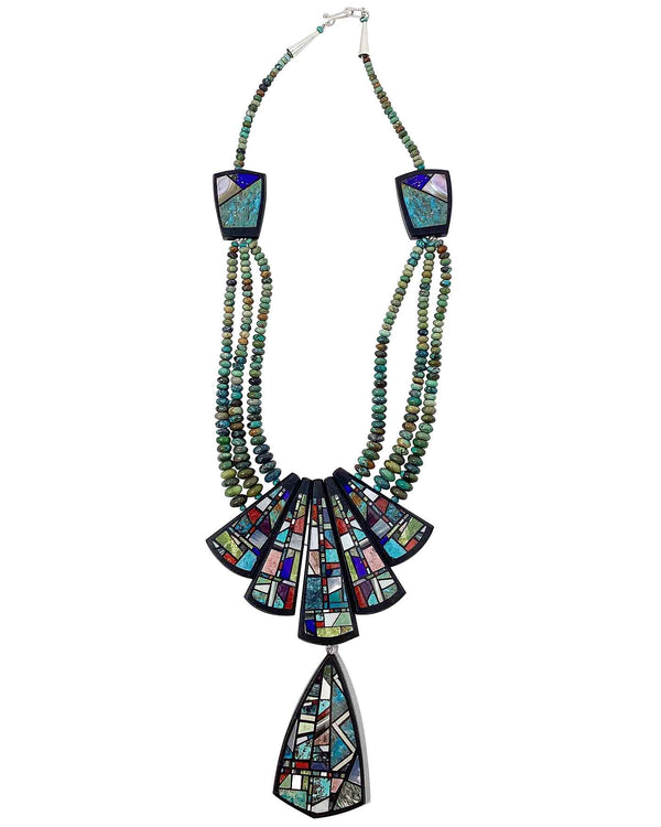 Christopher Nieto, Turquoise Bead Necklace, Inlay, Santo Domingo Handmade, 24”