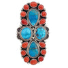 Tyler Brown, Cluster Ring, Mediterranean Coral, Kingman Turquoise, Navajo, 8
