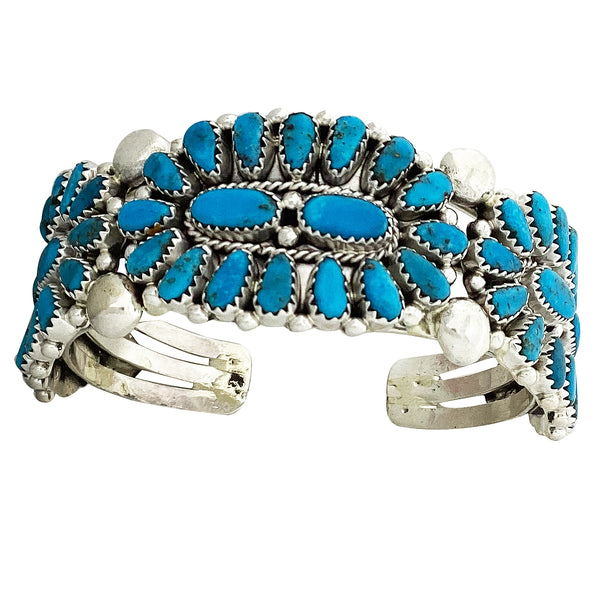 Jazz Wilson, Bracelet, Kingman Turquoise, Cluster, Navajo Handmade, 6 1/2