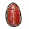 Navajo Handmade Ring, Red Spiny Oyster Shell, Sterling Silver, Finger Size 8