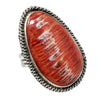 Navajo Handmade Ring, Red Spiny Oyster Shell, Sterling Silver, Finger Size 8