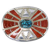Michael Perry, Belt Buckle, Danny Boy Turquoise, Coral, Navajo Made, 3" x 2 1/8"