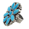 Tyler Brown, Turquoise Cluster Ring, Kingman, Sterling Silver, Navajo Made, 9