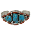 Bevis Tsadiasi, Cluster Bracelet, Kingman Turquoise, Coral, Zuni Made, 6 3/8"