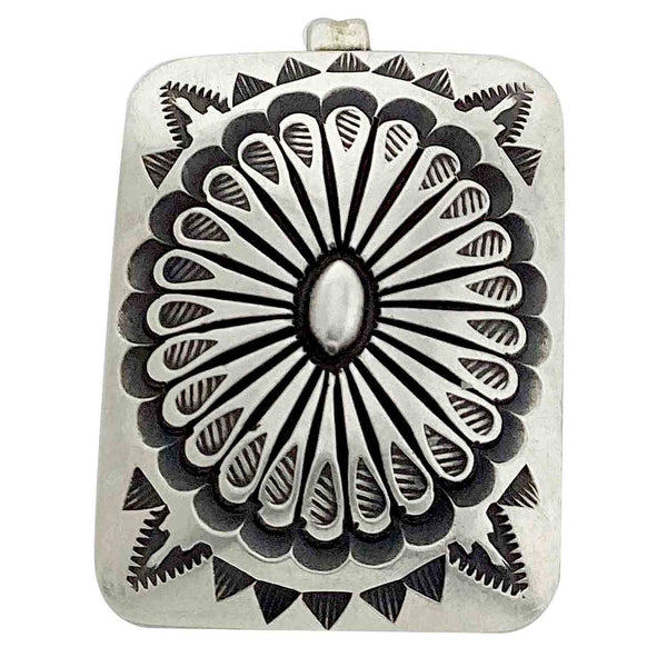 Calvin Martinez, Pendant, Stamping, Square, Silver, Navajo Handmade, 1 7/8”