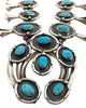 Joelias Draper, Squash Blossom Necklace, Kingman Turquoise, Navajo Handmade, 24”