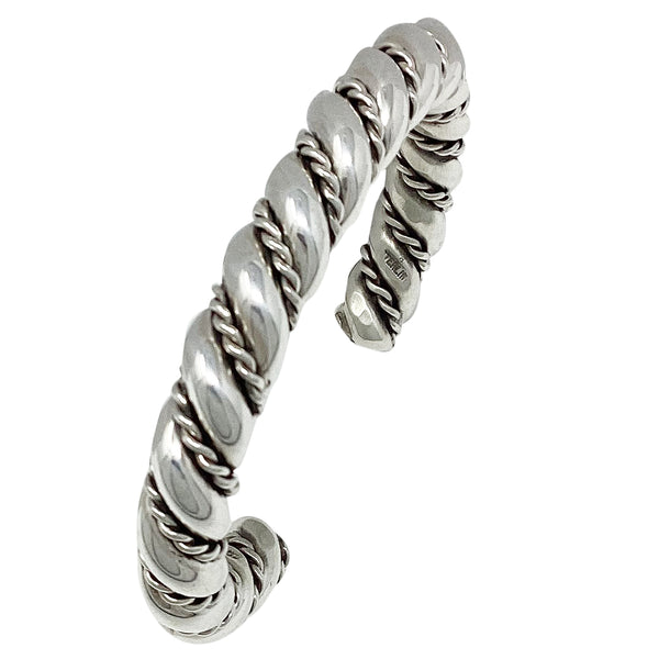 Caroline Tsosie, Twisted Sterling Silver Rope Bracelet, Navajo Made, 6 3/4