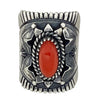 Derrick Gordon, Ring, Mediterranean Coral, Applique, Silver, Navajo Handmade, 7