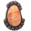 Devin Brown, Cluster Ring, Orange, Purple Spiny Oyster Shell, Navajo, 8 1/2
