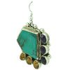Navajo Handmade Dangle Earrings, Gems, Amber Turquoise, 2 1/8” x 1 1/4”