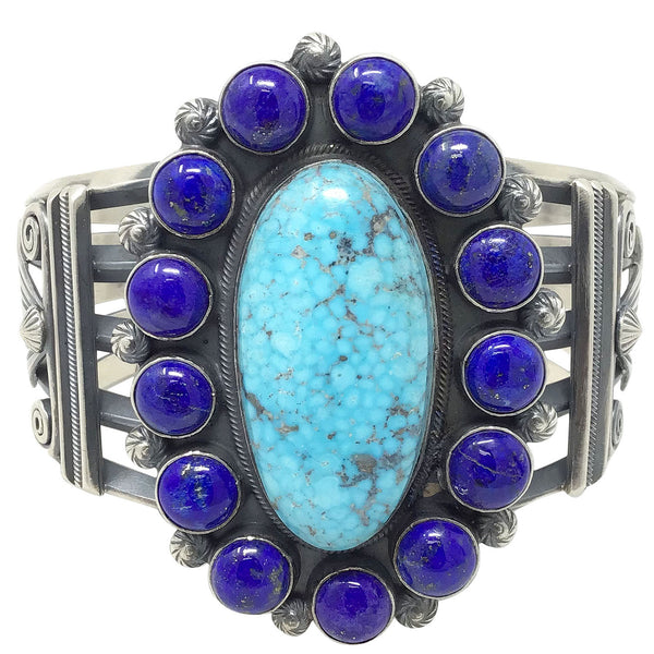 Freddie Maloney, Cluster Bracelet, Kingman Turquoise, Lapis, Navajo Made, 6 3/4