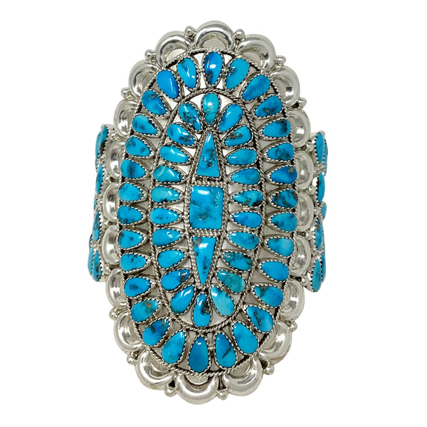 Justin Wilson, Cluster Bracelet, Kingman Turquoise, Silver, Navajo Handmade, 7