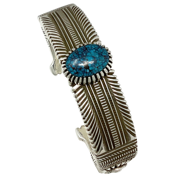 Ron Bedonie, Bracelet, Egyptian Turquoise, Filing, Navajo Handmade, 6 1/2