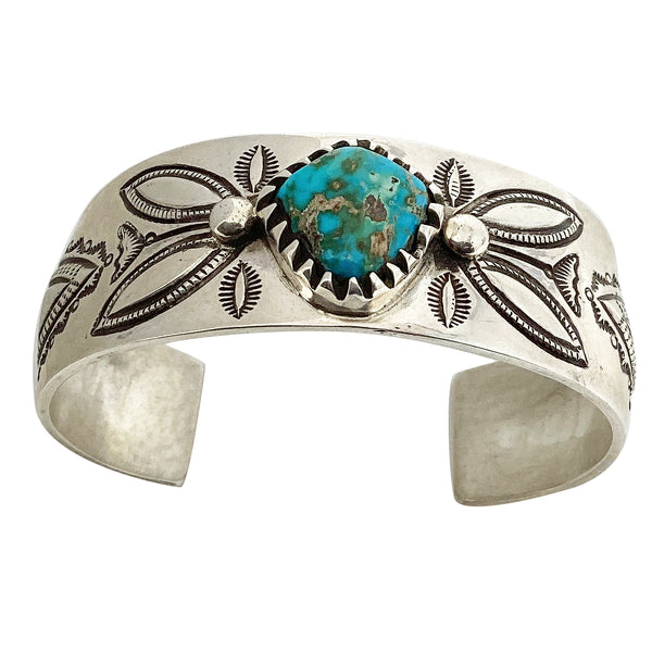 Arland Ben, Bracelet, Coin Silver, Stone Cabin Turquoise, Navajo Handmade, 7”