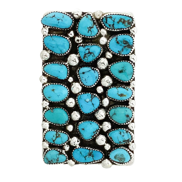 Darlene Begay, Ring, Rectangle Cluster, Kingman Turquoise, Navajo Made, 11 1/2