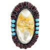 Anthony Skeets, Ring, Triple Color Cluster, Silver, Navajo Handmade, 8 1/4