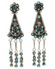 Jesse Johnson, Earrings, Turquoise Cluster, Petit Point, Zuni Handmade, 3 1/4"