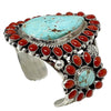Tyler Brown, Bracelet, Turquoise, Coral Cluster, Silver, Navajo Handmade, 6 3/4"