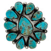 Selena Warner, Ring, Cluster, Kingman Turquoise, Silver, Navajo Handmade, 7