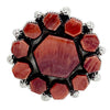 Selena Warner, Ring, Cluster, Red Spiny Oyster Shell, Navajo Handmade, 8