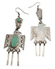 Fred Begay, Dangle Earrings, Eagle, Arrowhead, Turquoise, Navajo Made, 3 1/2"