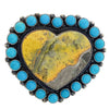 Anthony Skeets, Heart Ring, Cluster, Turquoise, Bumble Bee Jasper, Navajo, 8