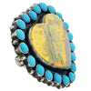 Anthony Skeets, Heart Ring, Cluster, Turquoise, Bumble Bee Jasper, Navajo, 8