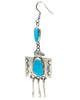 Fred Begay, Dangle Earrings, Eagle, Blue Turquoise, Navajo Handmade, 3 3/4"