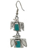 Fred Begay, Dangle Earrings, Double Eagle, Turquoise, Navajo Handmade, 2 7/8"