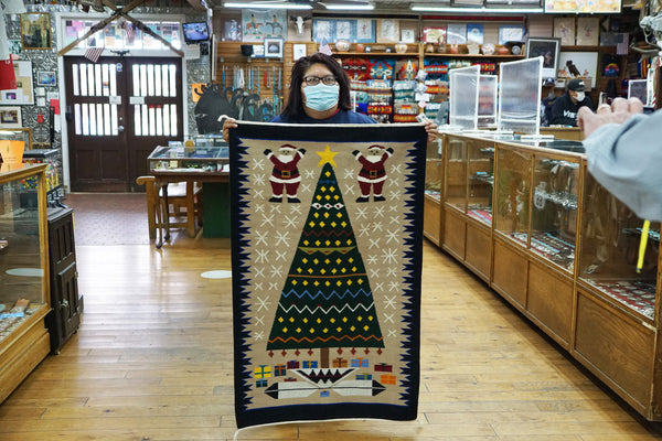 Wenora Joe, Navajo Handwoven Rug, Pictorial, Santa Claus, 51” x 32”