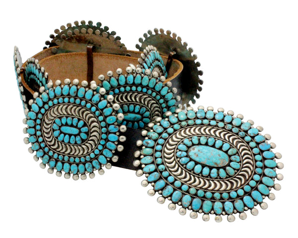 Zuni Concho Belt, Circa 1960s, Nevada Turquoise, Attributed Mary, Lee Weebothee